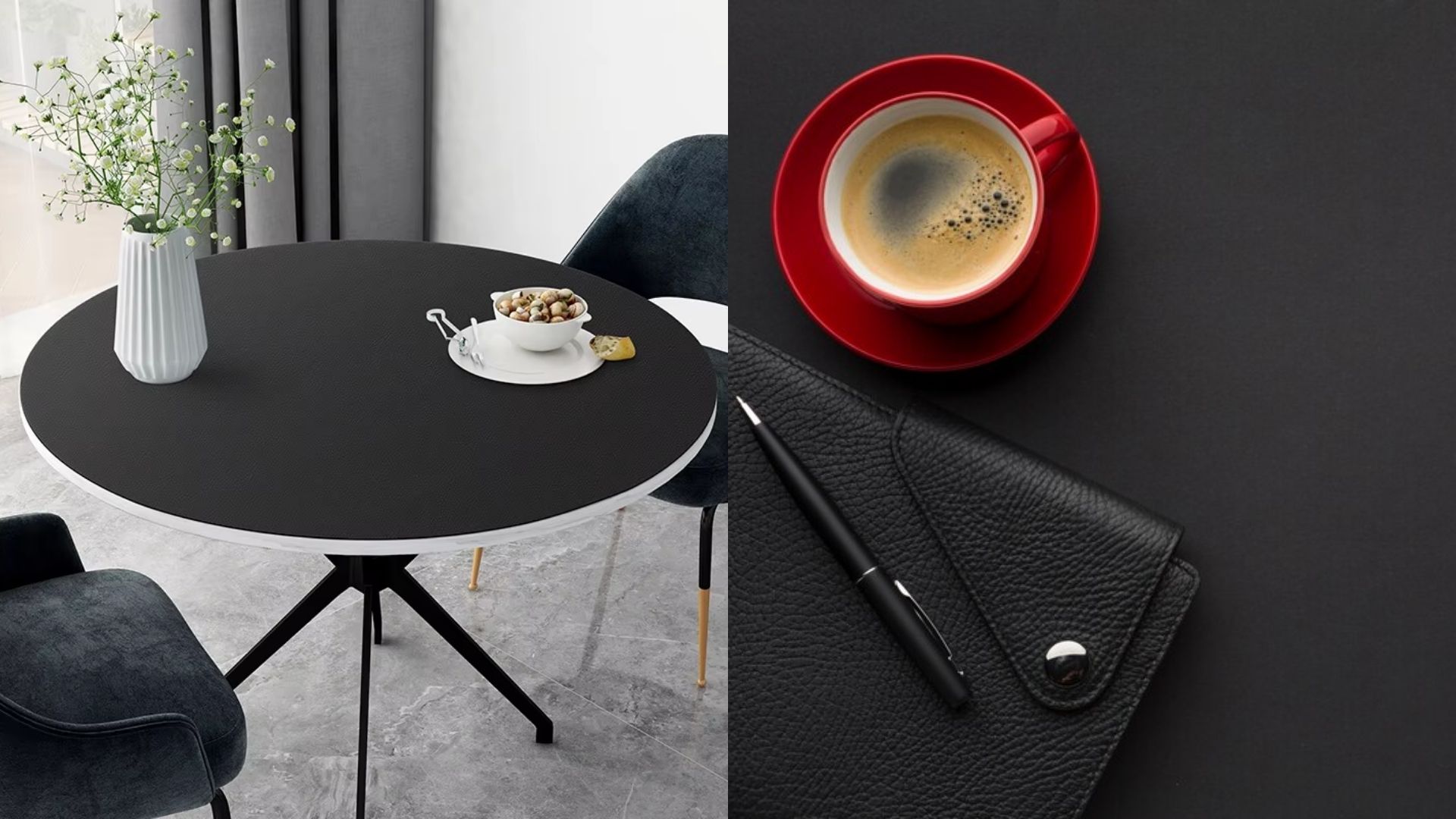 black leather table cloth